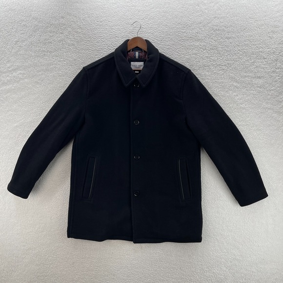Cole Haan Car Coat Mens XL Black Wool Blend Signature Quilt Lined Jacket Preppy